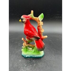 Vintage McLellan's Red Cardinal Bird Ceramic Figurine on Branch Statue Decor